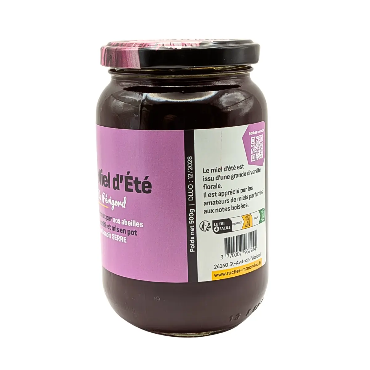 Étiquette miel d’été du Périgord 500g – miel foncé et parfumé récolté par apiculteur