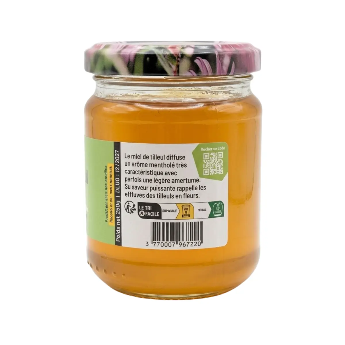 Étiquette miel de tilleul du Périgord 250g – arôme mentholé et origine apiculteur