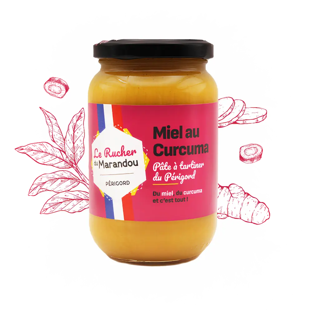 Miel au curcuma 500 g – Apiculteur producteur Dordogne – Rucher du Marandou