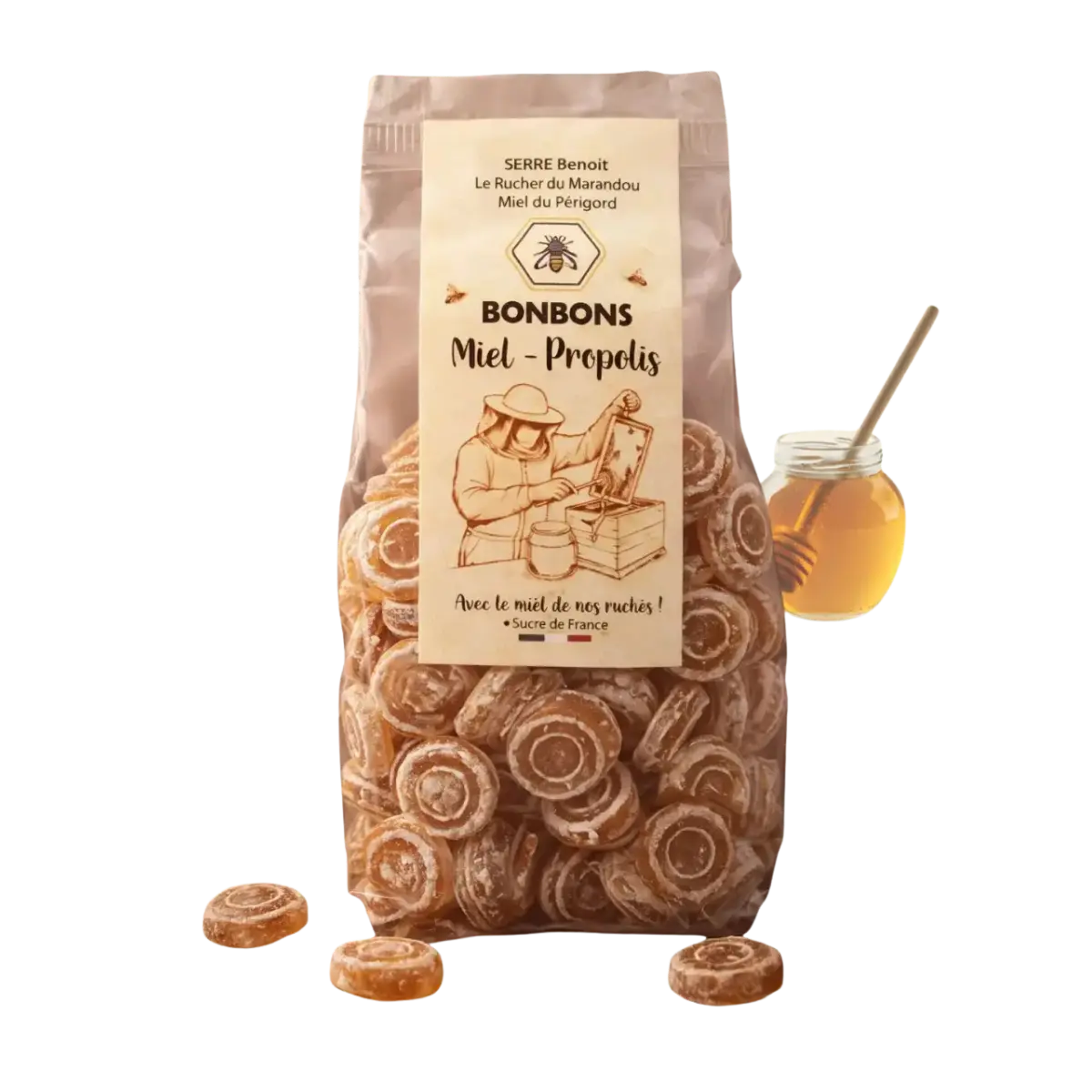 Bonbons au miel du Périgord et propolis artisanaux en sachet de 180 g