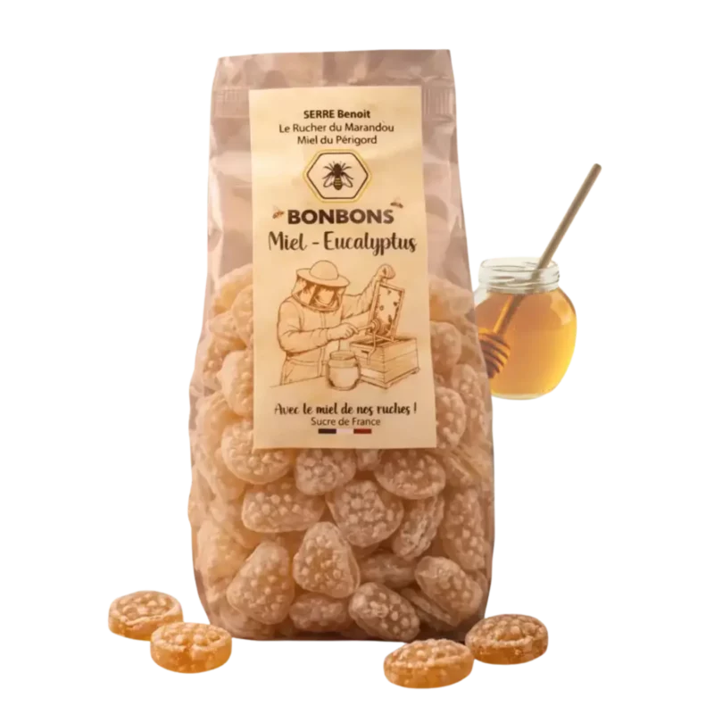 Bonbons artisanaux au miel du Périgord saveur eucalyptus, sachet de 180 g