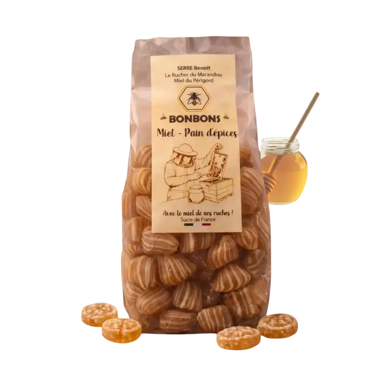 Bonbons artisanaux au miel du Périgord saveur pain d’épices en sachet 180g
