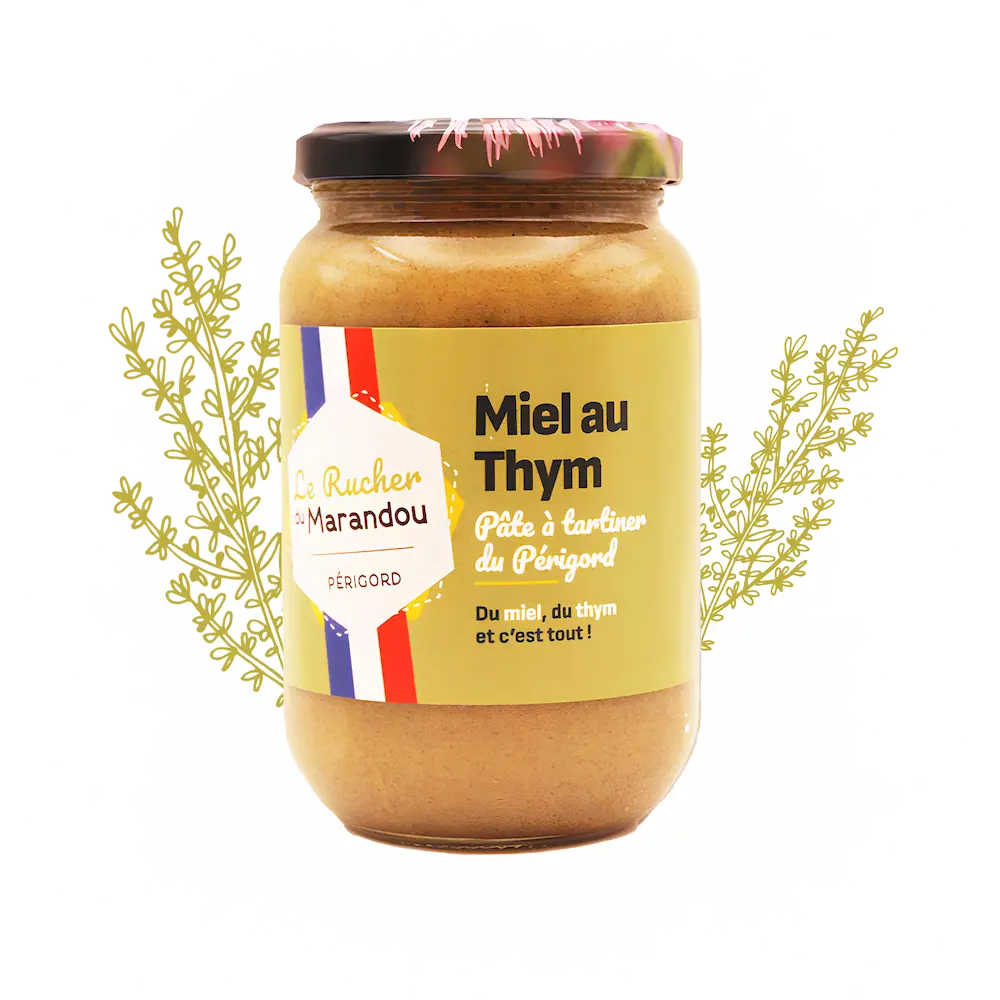 Pot de miel au thym du Périgord, miel français artisanal crémeux