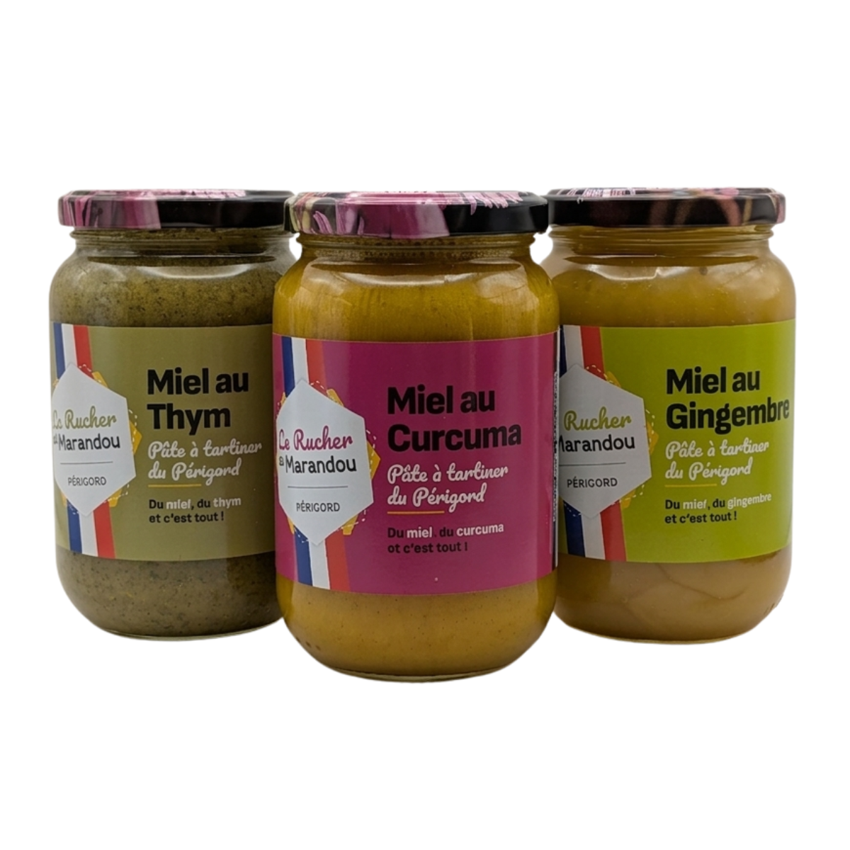 Pâtes à tartiner au miel du Périgord curcuma gingembre thym pots artisanaux