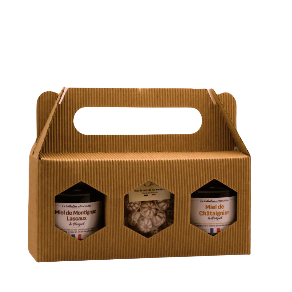Coffret miel personnalisable du Périgord avec deux pots de miel et bonbons au miel