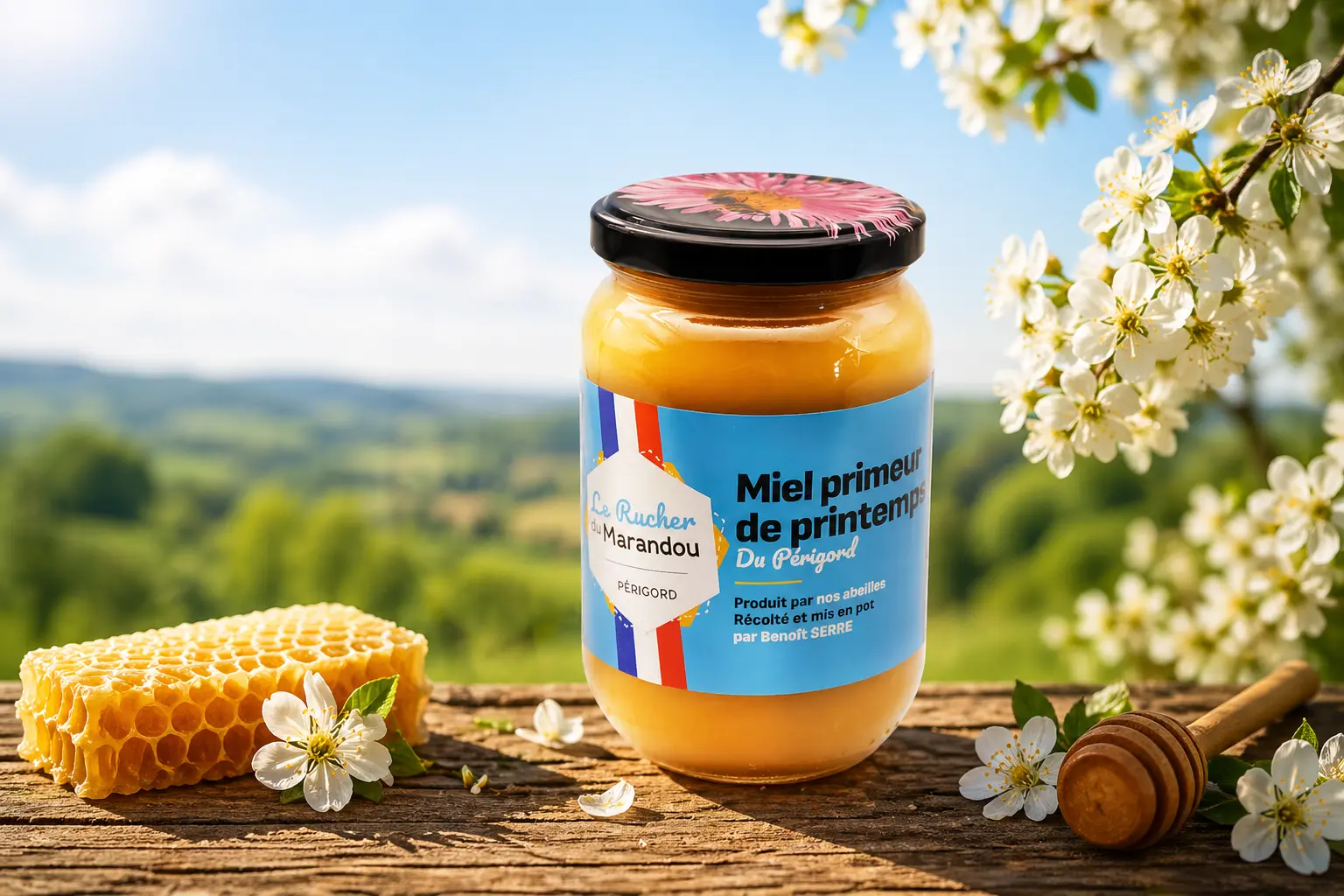 Miel primeur de printemps du Périgord en pot – récolte artisanale du Rucher du Marandou